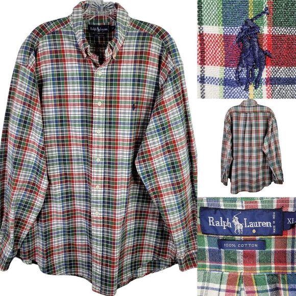 Polo Ralph Lauren Oxford Men's XL Red Plaid Long Sleeve Button Down Shirt - Picture 1 of 9